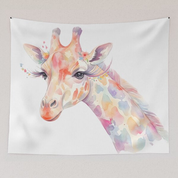 Item preview, Whimsical giraffe in pastel watercolor with floral eyelashes designed and sold by VibranPalette.