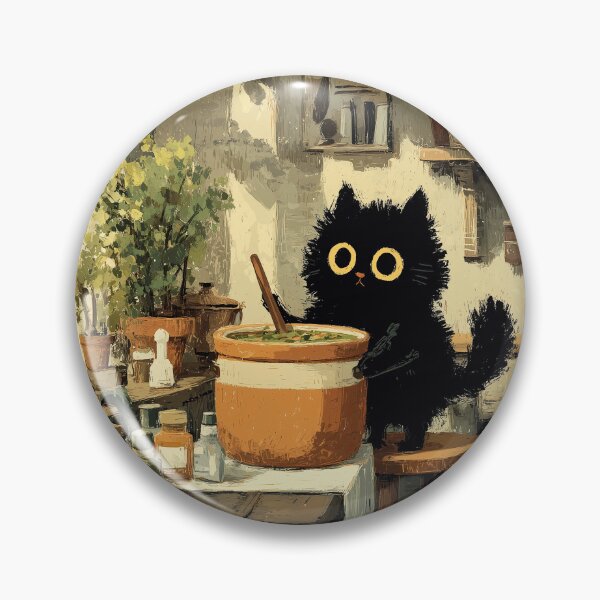 Item preview, Black Cat Stirring Soup in Rustic Kitchen designed and sold by Erika Kaisersot.