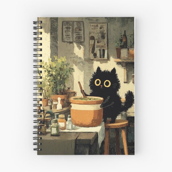 Item preview, Black Cat Stirring Soup in Rustic Kitchen designed and sold by Erika Kaisersot.