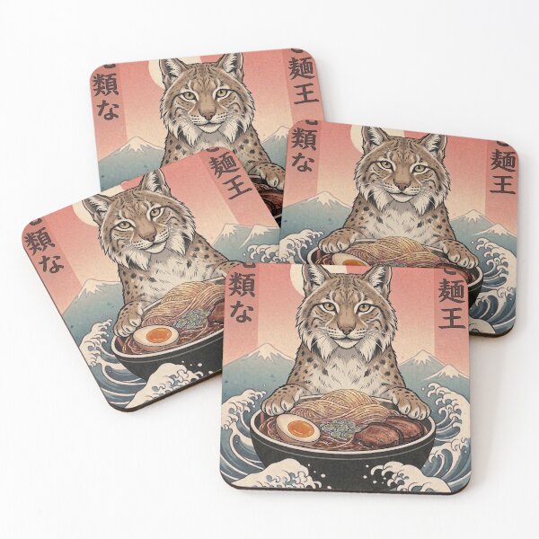Item preview, Funny Lynx Japanese Ramen Noodles Vintage Kanagawa Wave designed and sold by FurryHavenPH.