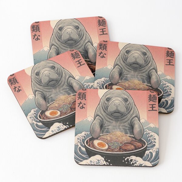 Item preview, Funny Manatee Japanese Ramen Noodles Vintage Kanagawa Wave designed and sold by FurryHavenPH.