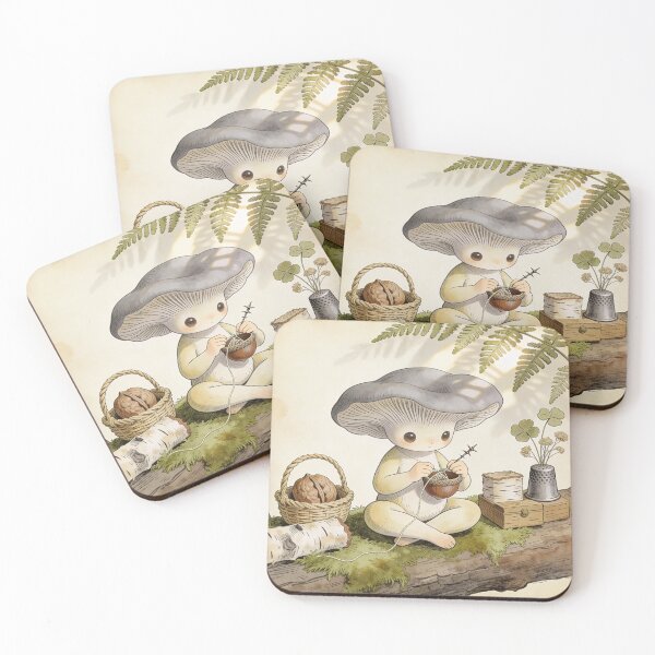 Item preview, Mushroom Folk Mending - Cottagecore Forest Art designed and sold by PictorialWhimsy.