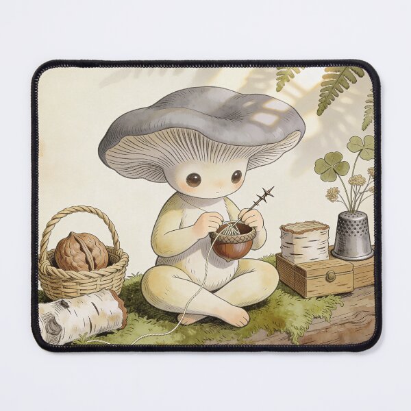 Item preview, Mushroom Folk Mending - Cottagecore Forest Art designed and sold by PictorialWhimsy.