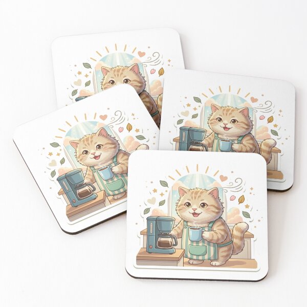 Item preview, Happy Cream Cat Enjoying Fresh Coffee in Bright Morning Kitchen – Positive Daily Routine Sticker designed and sold by wildbest.