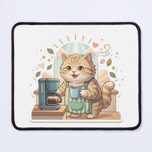 Item preview, Happy Cream Cat Enjoying Fresh Coffee in Bright Morning Kitchen – Positive Daily Routine Sticker designed and sold by wildbest.
