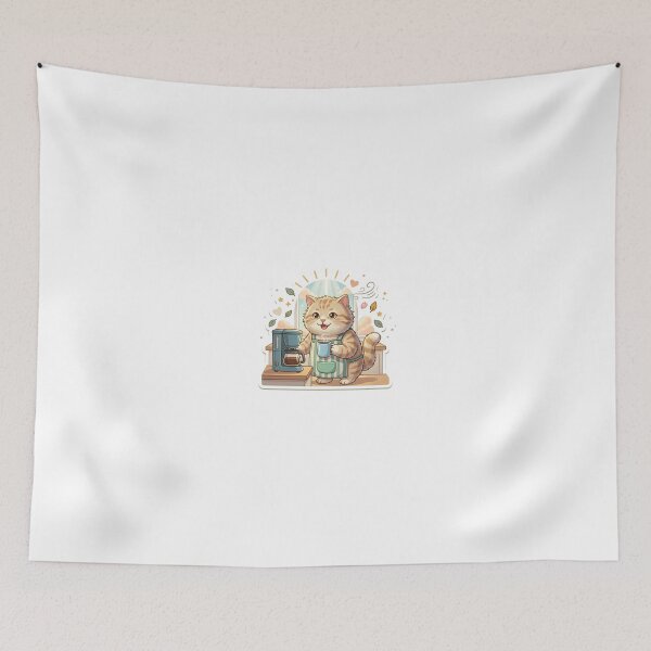 Item preview, Happy Cream Cat Enjoying Fresh Coffee in Bright Morning Kitchen – Positive Daily Routine Sticker designed and sold by wildbest.
