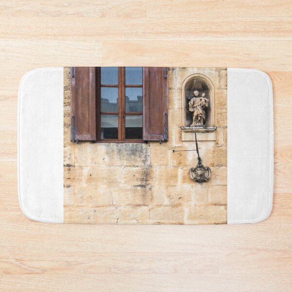 Item preview, Historic Stone Wall Window With Wooden Shutters And Religious Niche Statue, Old Architecture designed and sold by Nmallia.