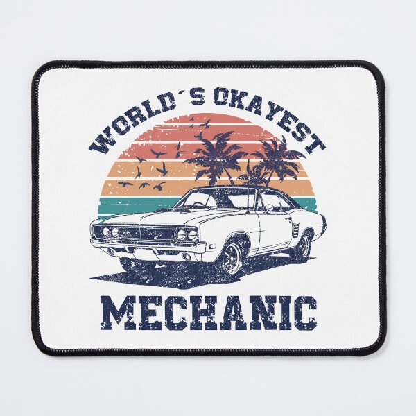 Item preview, World’s Okayest Mechanic Funny Muscle Car Retro Sunset Design Car Guy Gift designed and sold by Dmetalx Art Apparel.