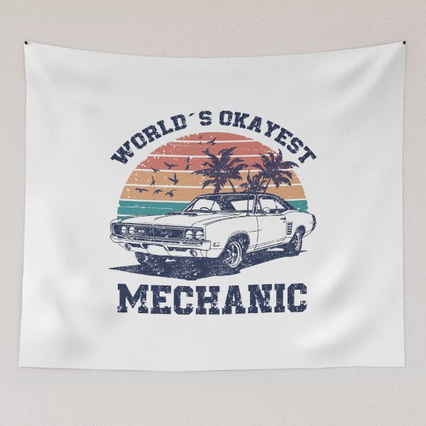 Item preview, World’s Okayest Mechanic Funny Muscle Car Retro Sunset Design Car Guy Gift designed and sold by Dmetalx Art Apparel.