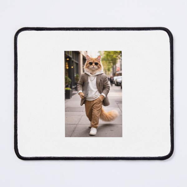 Item preview, CEO cat with laptop- Ginger Maine Coon Boss in streetwear designed and sold by GlitterAndStars.