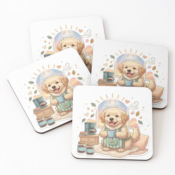 Item preview, Fluffy Dog Drinking Coffee in Cozy Bedroom at Sunrise Window – Peaceful Morning Routine Sticker designed and sold by wildbest.