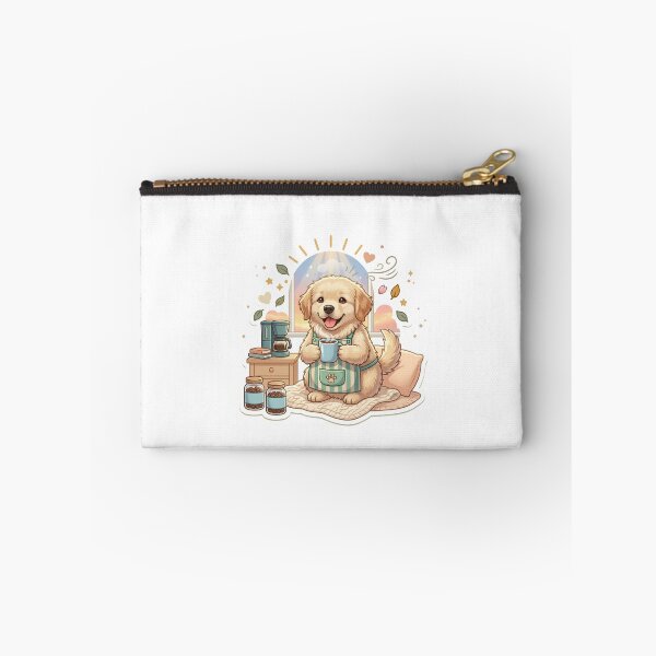 Item preview, Fluffy Dog Drinking Coffee in Cozy Bedroom at Sunrise Window – Peaceful Morning Routine Sticker designed and sold by wildbest.