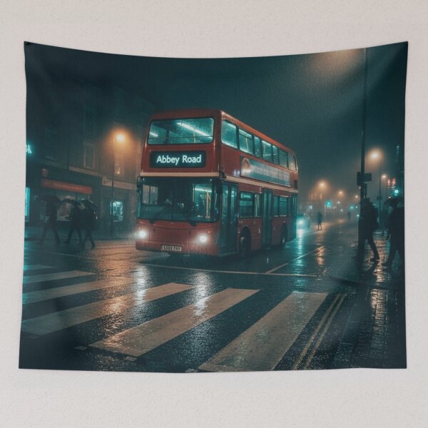 Item preview, Rainy London Bus Scene, Night City Art designed and sold by The Digital Compass.