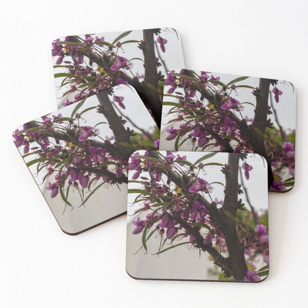 Item preview, Purple Tree Blossoms On Branch With Delicate Spring Flowers Against Soft Urban Sky designed and sold by Nmallia.