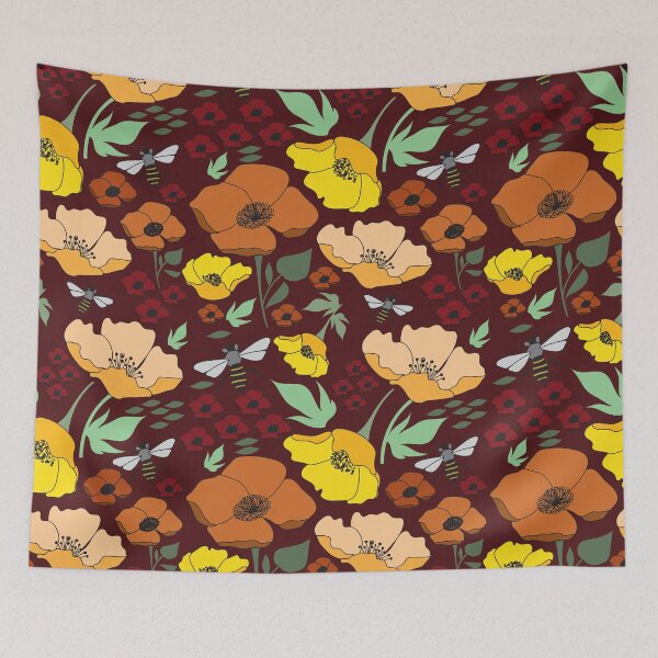 Item preview, Flower Petals and Bees Maroon designed and sold by MathisDesigns.