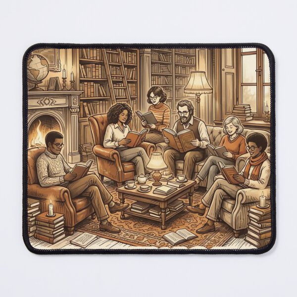 Item preview, Vintage Bookworm Club Gathering Cozy Library Readers Illustration designed and sold by urbinet.