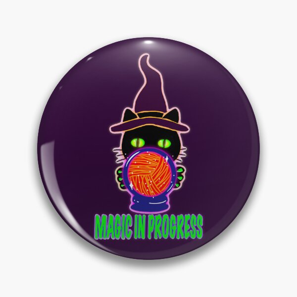 Item preview, Magic in Progress – Cute Knitting Witch Cat Sticker, Crochet Lover Gift, Neon Cat Design designed and sold by ArtyWares.