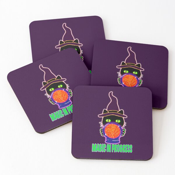 Item preview, Magic in Progress – Cute Knitting Witch Cat Sticker, Crochet Lover Gift, Neon Cat Design designed and sold by ArtyWares.
