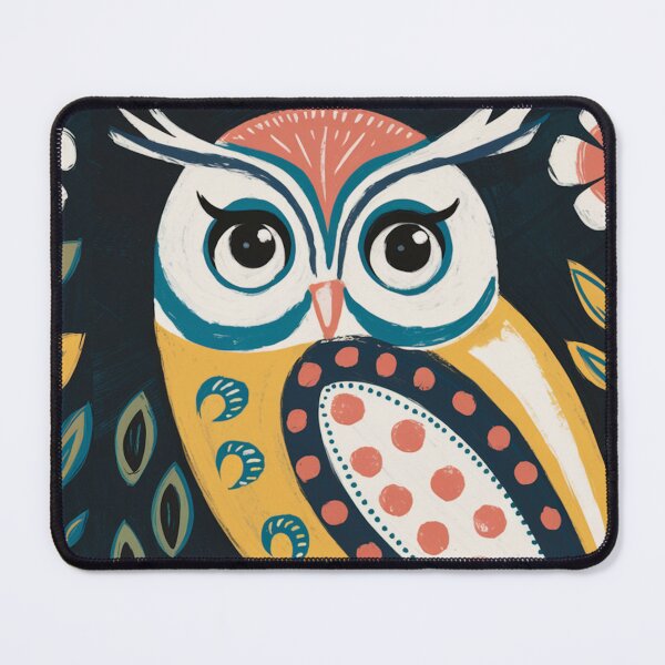 Item preview, Colorful Folk Art Owl with Flowers | Botanical Bird Painting designed and sold by Filora Atelier | Bird Art.