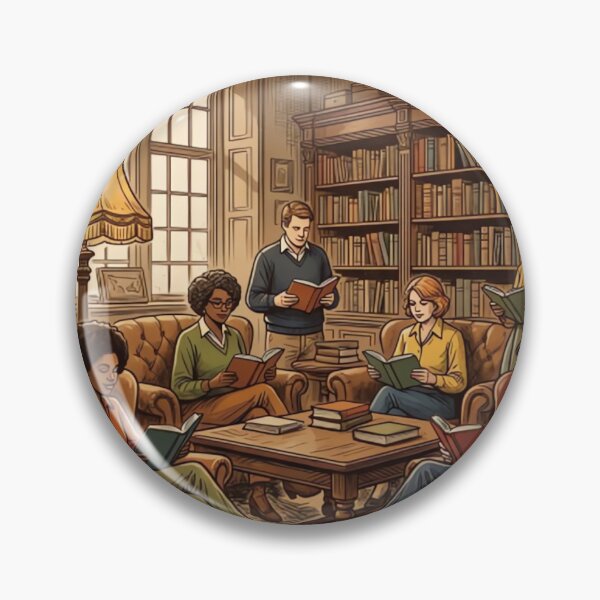 Item preview, Retro Bookworm Club Library Scene Vintage Readers Illustration designed and sold by urbinet.