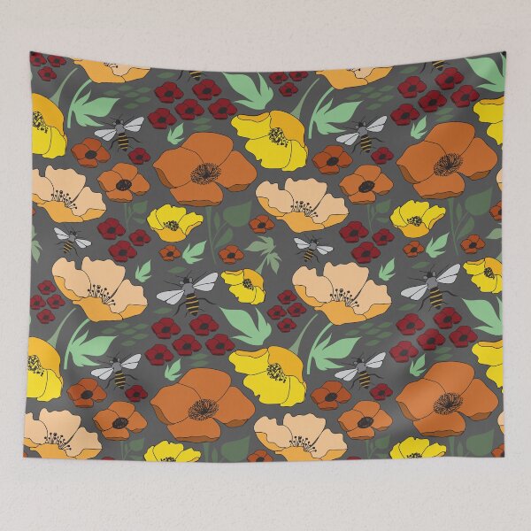 Item preview, Flower Petals and Bees Grey designed and sold by MathisDesigns.