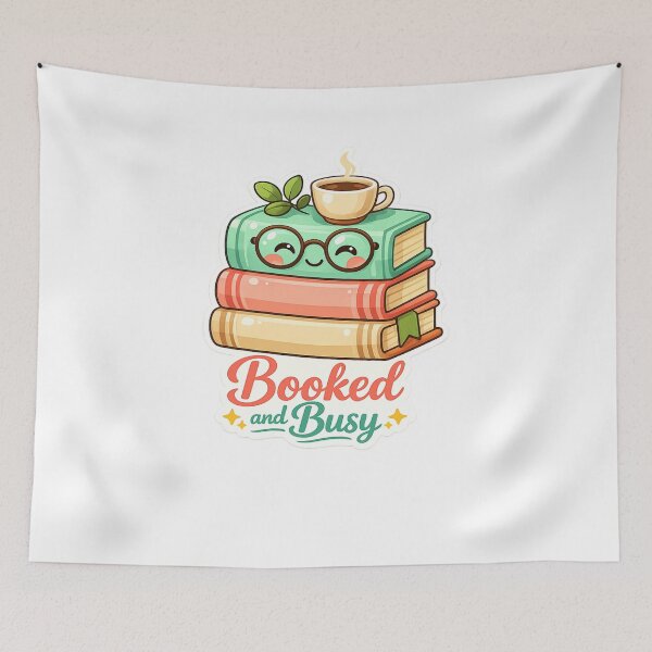 Item preview, Booked and Busy Sticker — Kawaii Books Coffee Cup Funny Reader Pun Book Lover Gift Bookworm Librarian Decal designed and sold by CosyCush.
