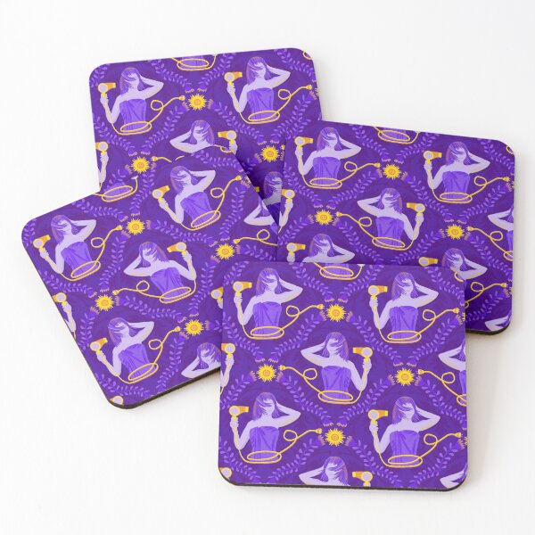 Item preview, Girl dries her hair using solar energy, purple background designed and sold by WONDERPRINTVALLEY.