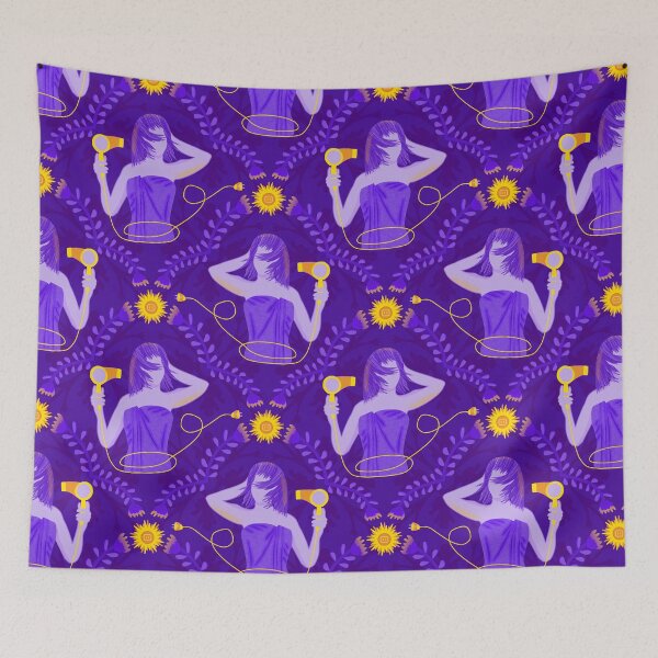 Item preview, Girl dries her hair using solar energy, purple background designed and sold by WONDERPRINTVALLEY.