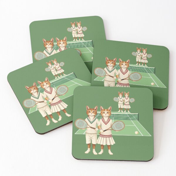 Item preview, Anthropomorphic Cat Tennis Couple | Gift for Tennis Lover designed and sold by UnhingedBird.
