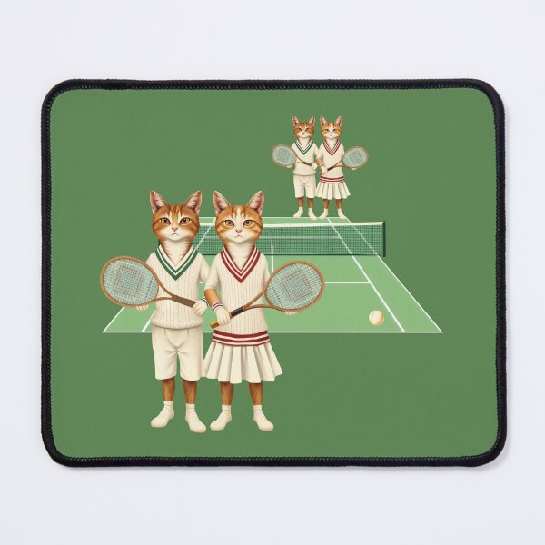 Item preview, Anthropomorphic Cat Tennis Couple | Gift for Tennis Lover designed and sold by UnhingedBird.