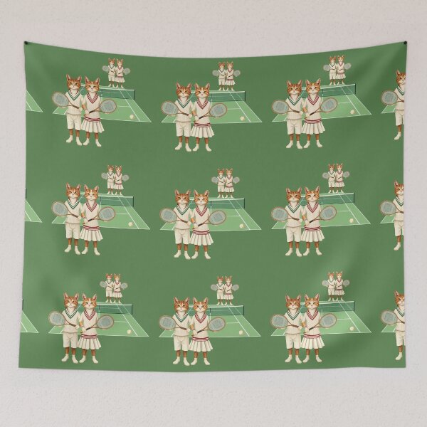 Item preview, Anthropomorphic Cat Tennis Couple | Gift for Tennis Lover designed and sold by UnhingedBird.