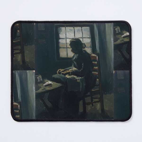 Item preview, Woman Sewing by Vincent van Gogh: Post Impressionist Interior Study designed and sold by artofuniverse.