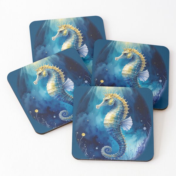 Item preview, Regal watercolor seahorse gold crown midnight blue ocean art luxury print designed and sold by icemanphotos.
