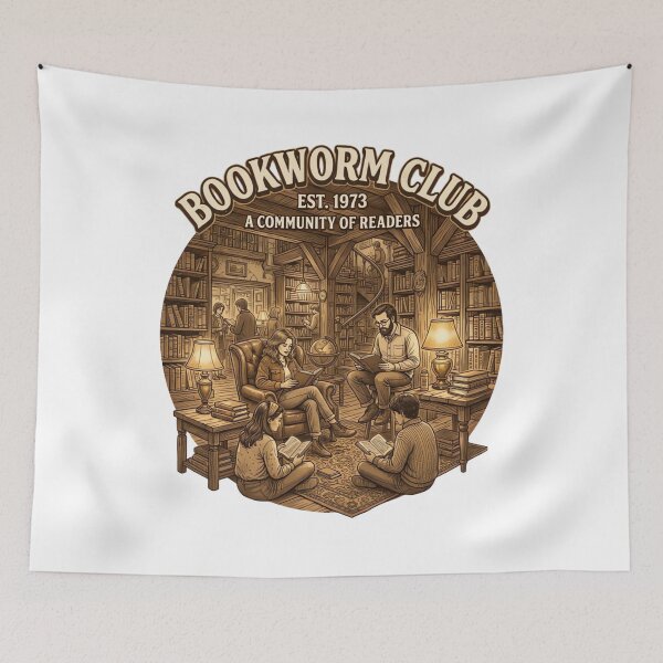 Item preview, Vintage Bookworm Club Community Cozy Library Circle Illustration designed and sold by urbinet.