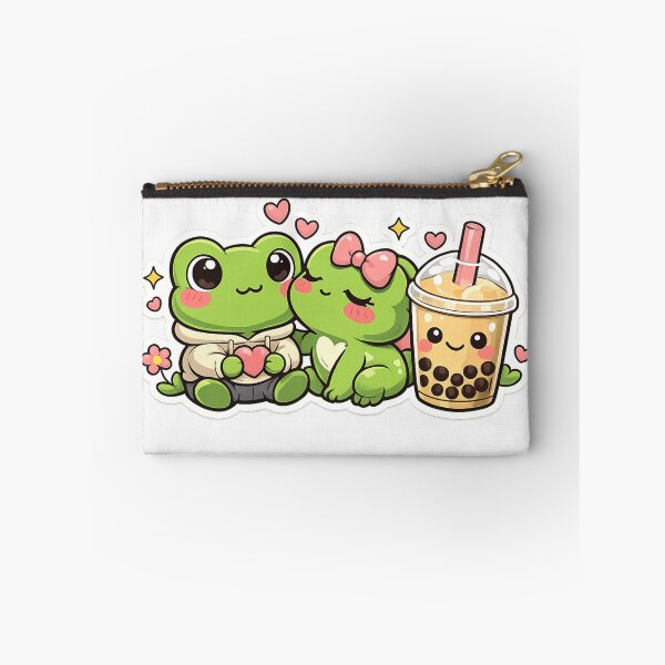 Item preview, Kawaii Frog Couple Love Sticker - Cute Frogs With Bubble Tea Romantic Aesthetic designed and sold by FluffiPopo.