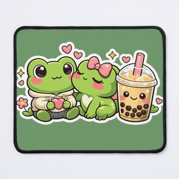 Item preview, Kawaii Frog Couple Love Sticker - Cute Frogs With Bubble Tea Romantic Aesthetic designed and sold by FluffiPopo.