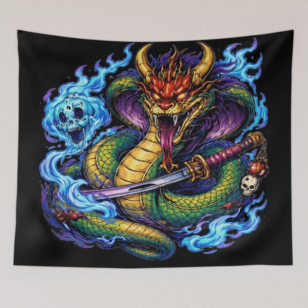 Item preview, Snake Yokai Oni – Demon Serpent of Spiritual Flames designed and sold by creatix-boutik.