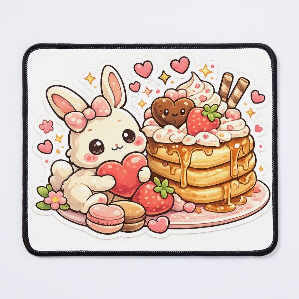 Item preview, Kawaii Bunny Pancake Sticker - Cute Rabbit With Strawberry Dessert Aesthetic designed and sold by FluffiPopo.