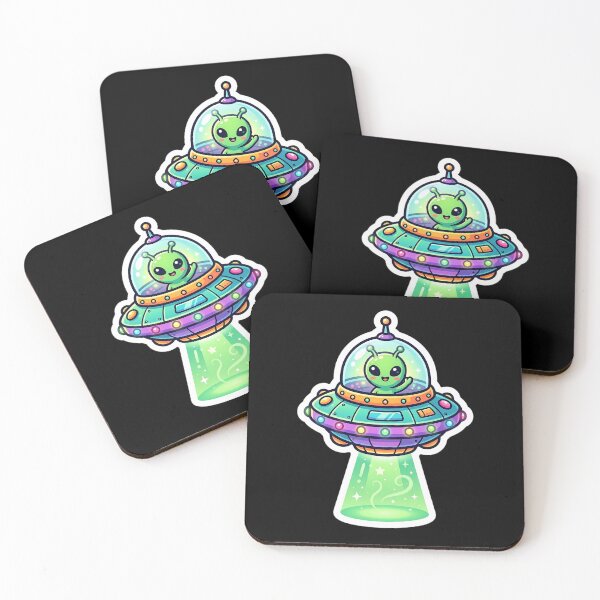 Item preview, Cute Kawaii Alien in Colorful UFO Flying Saucer designed and sold by novadawy.