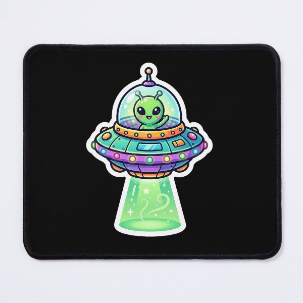 Item preview, Cute Kawaii Alien in Colorful UFO Flying Saucer designed and sold by novadawy.