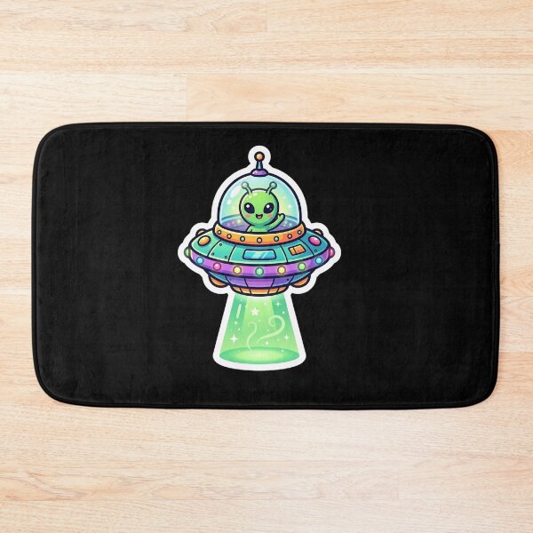 Item preview, Cute Kawaii Alien in Colorful UFO Flying Saucer designed and sold by novadawy.