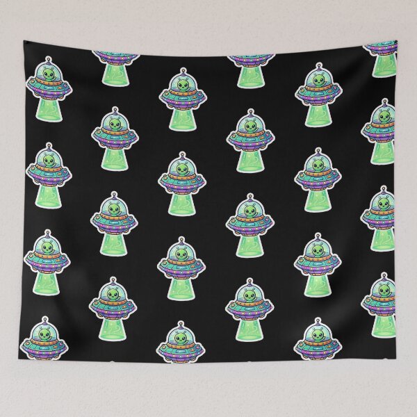 Item preview, Cute Kawaii Alien in Colorful UFO Flying Saucer designed and sold by novadawy.