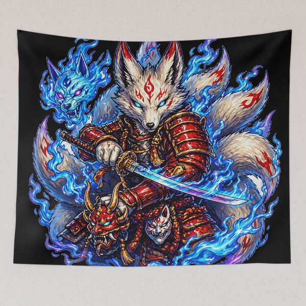 Item preview, SnakKitsune Spirit Oni – Spectralese Flame Samurai Fox designed and sold by creatix-boutik.