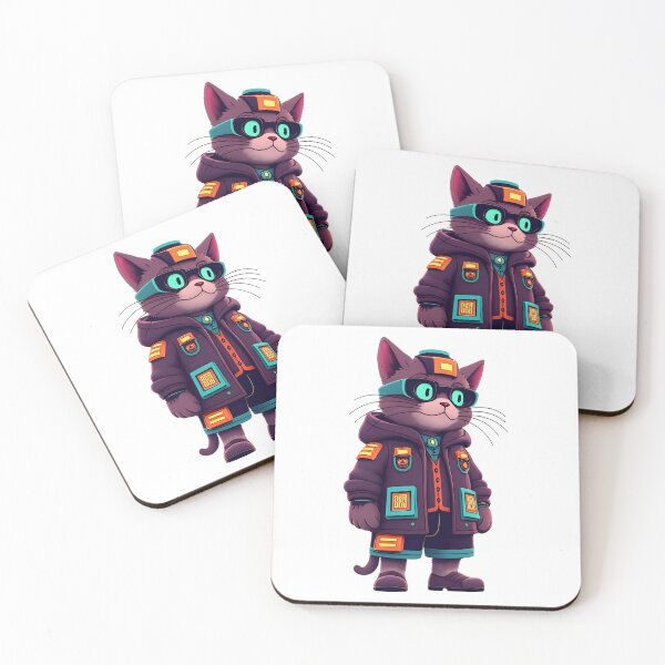 Item preview, cyberpunk style cat design, with clothes and glasses designed and sold by geekmania48.