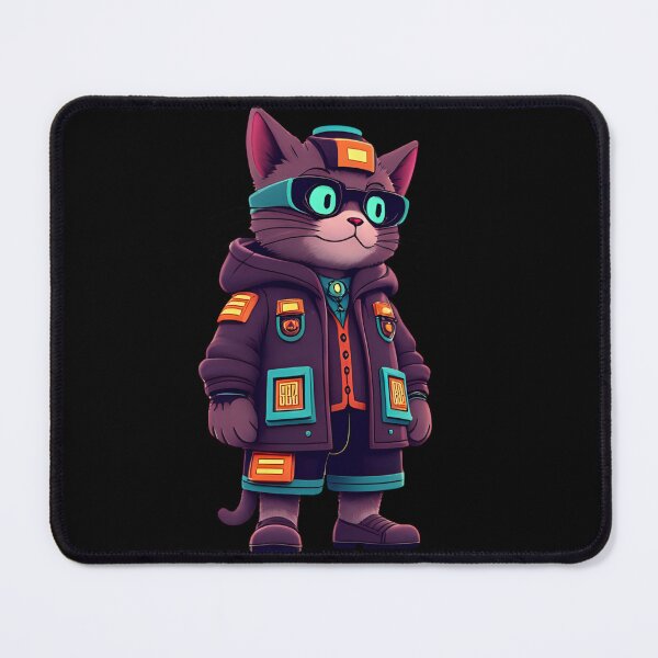 Item preview, cyberpunk style cat design, with clothes and glasses designed and sold by geekmania48.