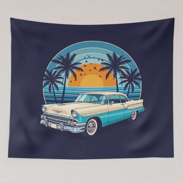 Item preview, Retro Vintage Car Sunset Tropical Poster Art designed and sold by PixorStudio.