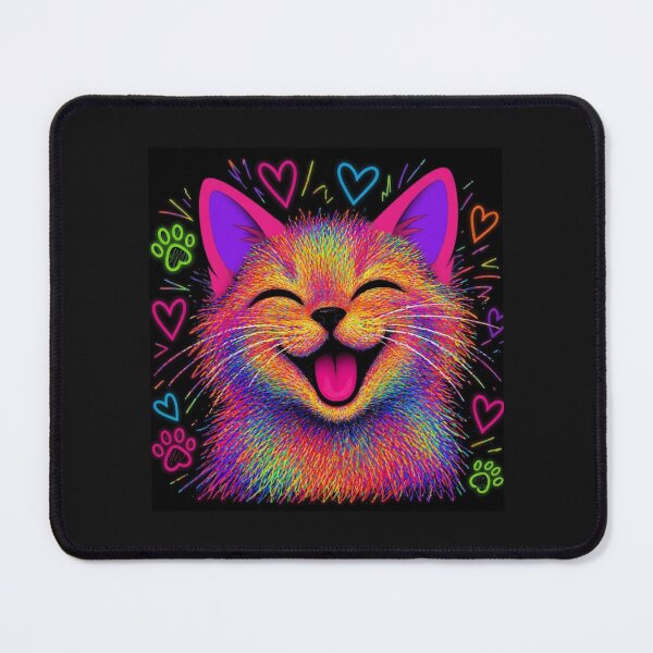 Item preview, Laughing Neon Psychedelic Cat with Hearts & Paws designed and sold by ZunZunArt.