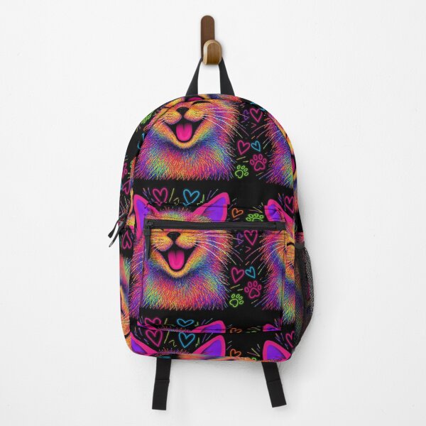 Item preview, Laughing Neon Psychedelic Cat with Hearts & Paws designed and sold by ZunZunArt.
