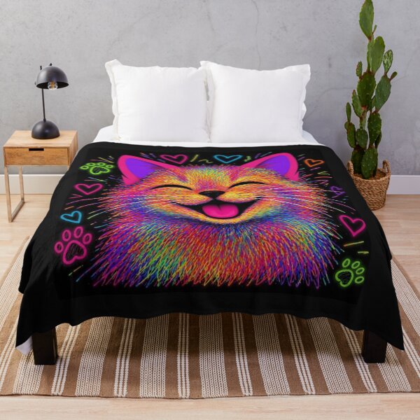 Item preview, Laughing Neon Psychedelic Cat with Hearts & Paws designed and sold by ZunZunArt.