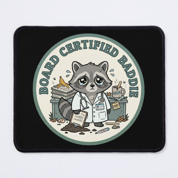 Item preview, Board Certified Baddie - Funny Tired Medical Raccoon designed and sold by MVPtech.